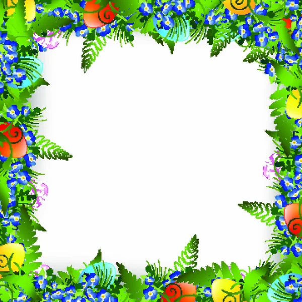 Marco Decorativo Pascua Con Huevos Colores Flores Hierba — Vector de stock