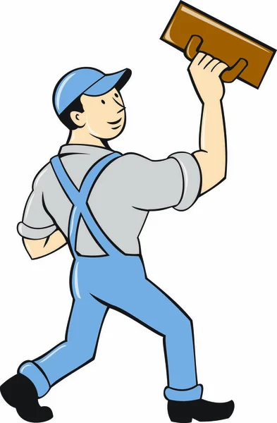 Illustration Plasterer Masonry Tradesman Construction Worker Standing Trowel Looking Side — Stock Vector