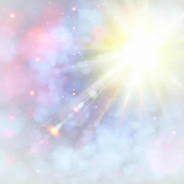 レンズフレアで冬の輝く太陽 ボケ味の柔らかい背景 ベクターイラスト — ストックベクタ