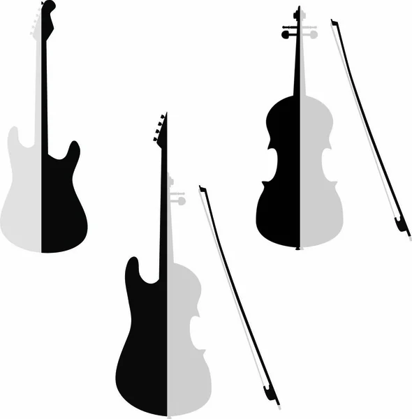 Sagome Strumenti Musicali Violino Chitarra — Vettoriale Stock