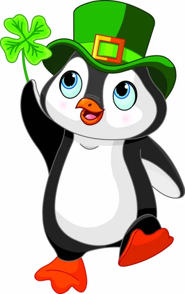 Illustration Penguin Celebrates Saint Patrick Day — Stock Vector