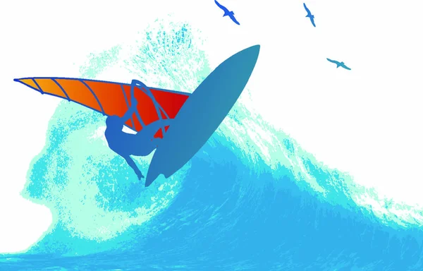 Surfista Viento Wave Vector Ilustración — Vector de stock