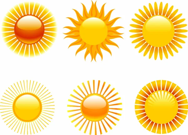 Verschiedene Sonnenvektorsymbole Mit Strahlen — Stockvektor