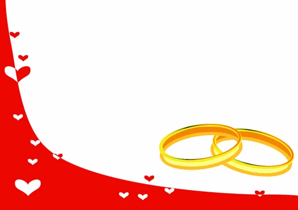 Cœurs Design Valentine Sur Fond Rouge Avec Des Anneaux — Image vectorielle