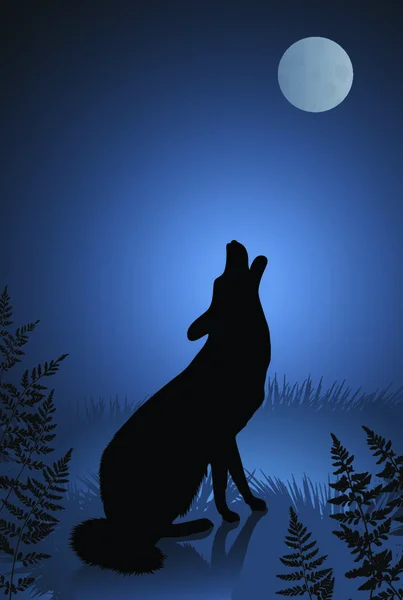 Lupo Selvatico Coyote Che Ulula Alla Luna Completaillustrazione Vettoriale Originale — Vettoriale Stock