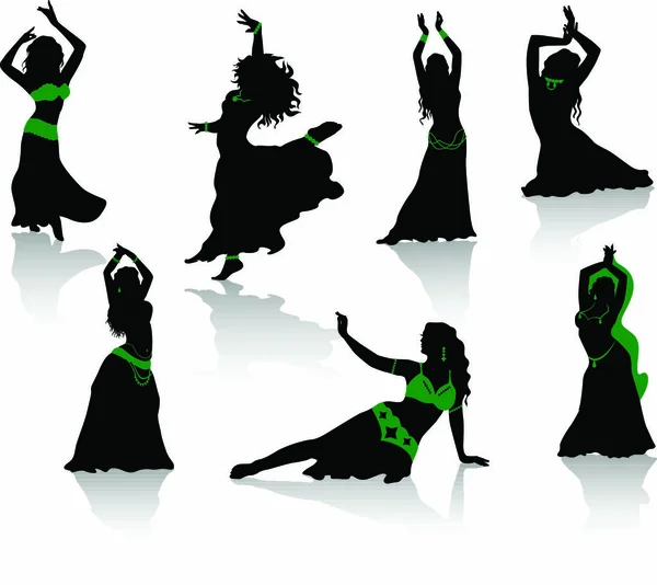 Baile Del Vientre Siluetas Bailarines Belleza — Vector de stock