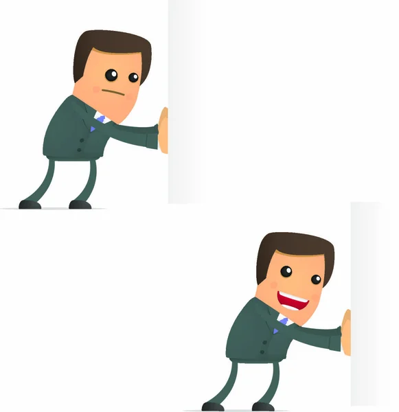 Conjunto Divertido Hombre Negocios Dibujos Animados Varias Poses Para Uso — Vector de stock