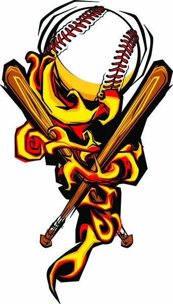 Graphic Image of Flames Surrounding Baseball and Crossed Bats