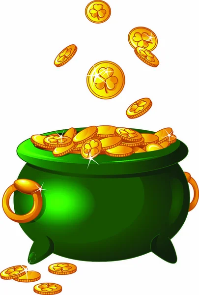 Pot Full Golden Coins Patrick Theme — Stock Vector