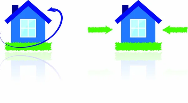 Vector Illustration Blue House Lawn Arrows — Stock Vector