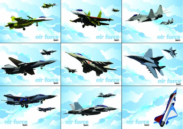 Nove Cartazes Equipa Força Aérea Ilustração Vetorial —  Vetores de Stock
