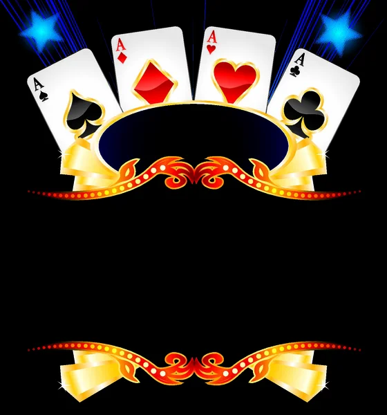 Boş Altın Çerçeve Üzerinde Poker Sembolleri Olan Kartlar — Stok Vektör