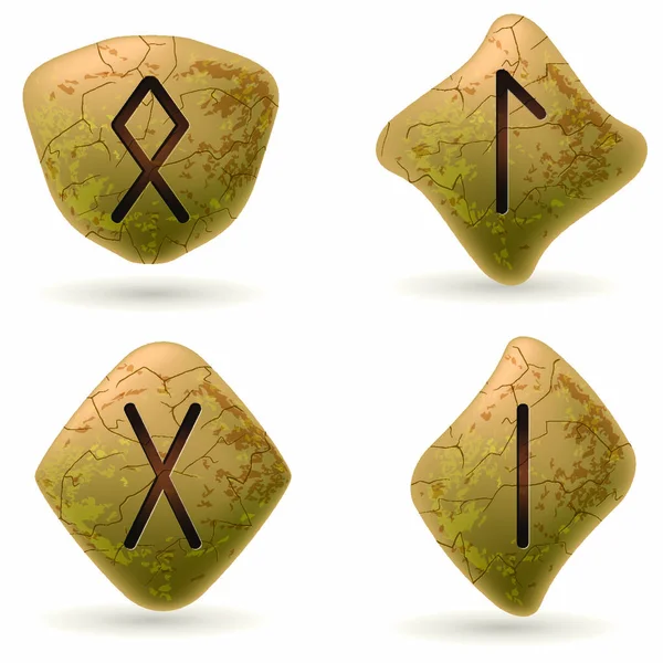 Runes Gravées Sur Pierre Set Numéro Trois Sur Blanc — Image vectorielle