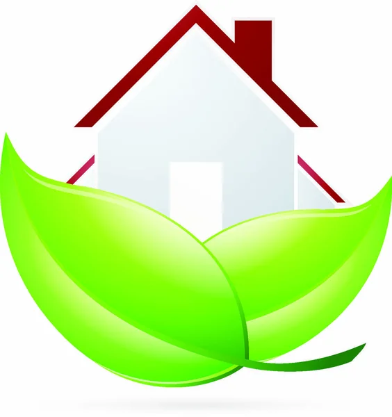 Icône Maison Avec Feuilles Vertes — Image vectorielle
