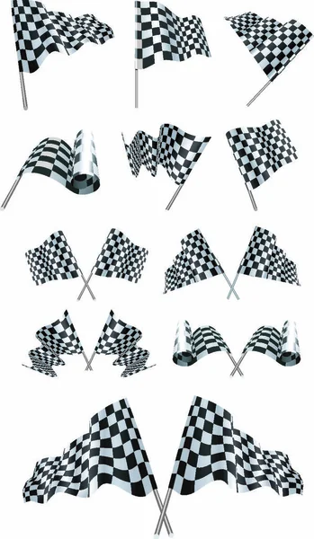 Checkered Flags Set Illustration White Background — Stock Vector