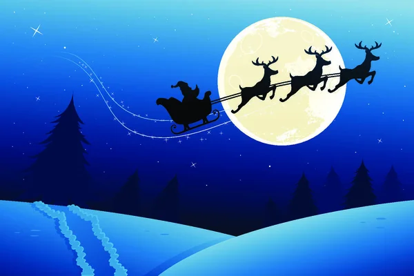 Trineo Santa Pleno Vuelo Durante Noche — Vector de stock