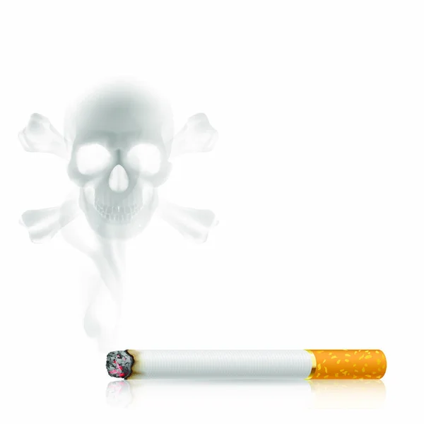 Caveira Forma Fumaça Sai Cigarro Branco — Vetor de Stock