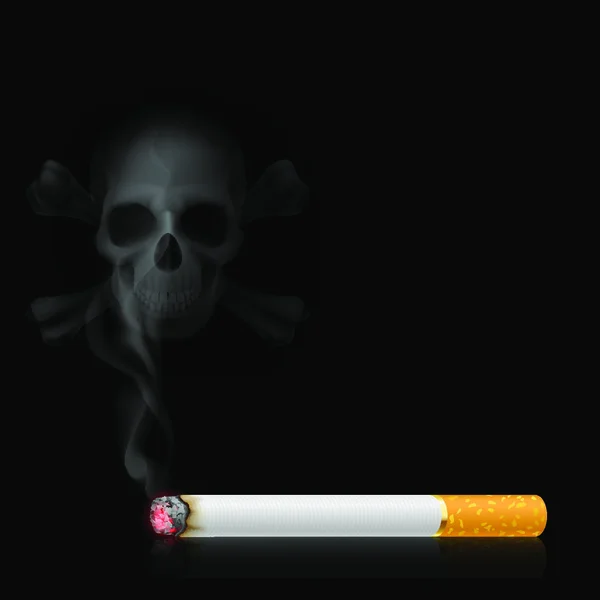 Caveira Forma Fumaça Sai Cigarro Preto — Vetor de Stock