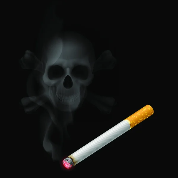 Scull Humano Aparece Fumaça Cigarro Preto — Vetor de Stock