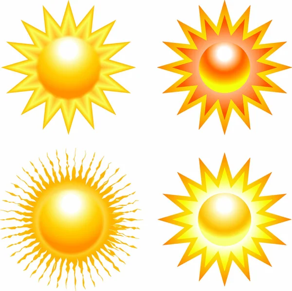 白い背景に太陽のイラストのセット ベクターイラスト — ストックベクタ