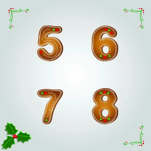 Números Pan Jengibre Navidad — Archivo Imágenes Vectoriales