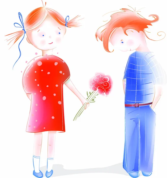 Παιδιά Ερωτευμένα Ρομαντική Διανυσματική Απεικόνιση Δύο Χαριτωμένα Παιδιά — Διανυσματικό Αρχείο