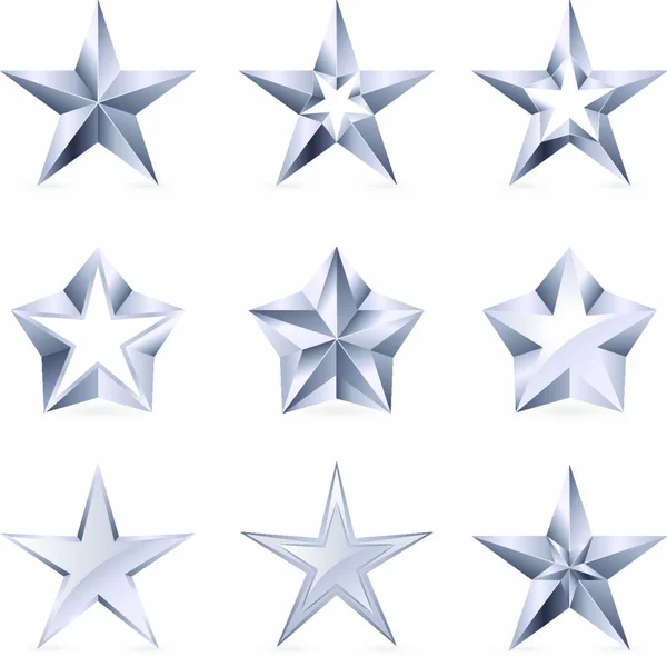 Diferentes Tipos Formas Estrelas Prata Ilustração Para Design Fundo Branco — Vetor de Stock