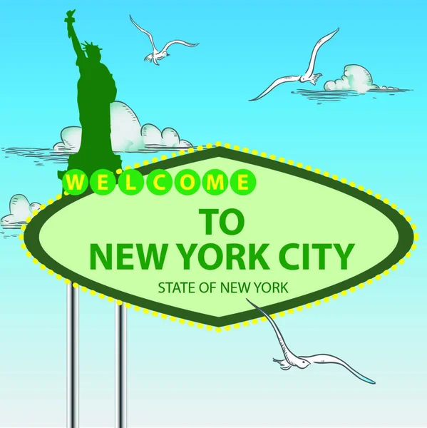 Welkom New York City Lucht Met Vogels Vectorillustratie — Stockvector