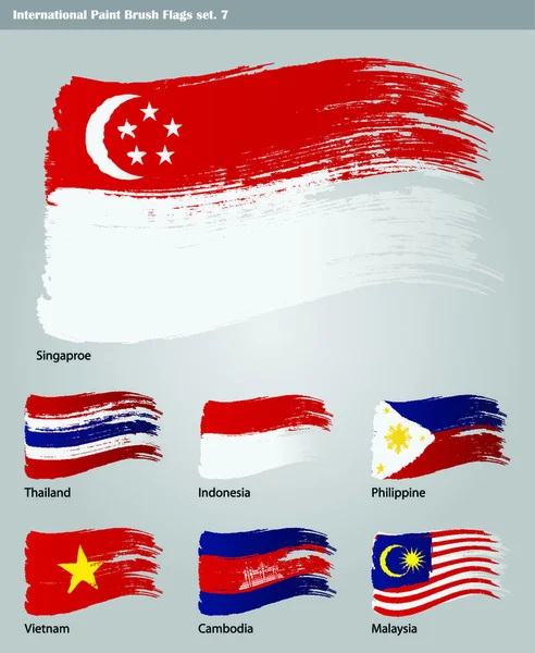 Conjunto Vectores Banderas Internacionales Pincel Pintura — Vector de stock