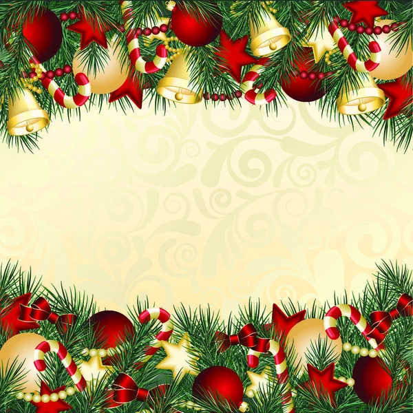 Tarjeta Navidad Con Ramas Bolas Árbol Navidad Ilustración Vectorial — Vector de stock