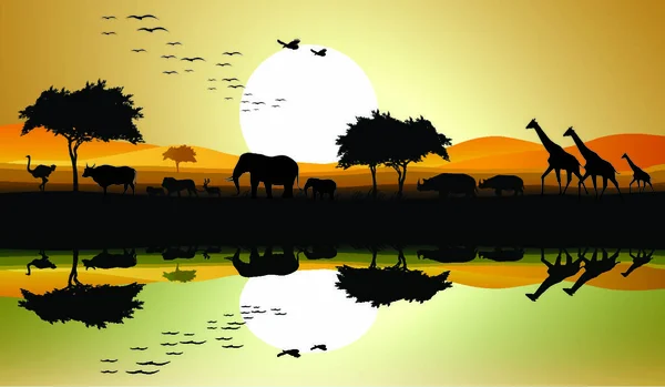 Wektor Ilustracja Piękna Sylwetka Safari Zwierząt Dzikich — Wektor stockowy