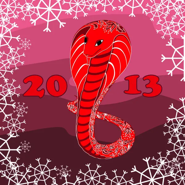 Fondo Vectorial Con Serpiente Roja Con Patrón Floral Con Nieve — Vector de stock