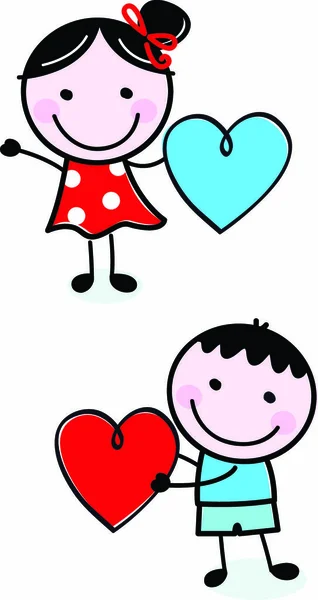 Εικονογράφηση Ευτυχισμένων Παιδιών Καρδιές Διάνυσμα — Διανυσματικό Αρχείο