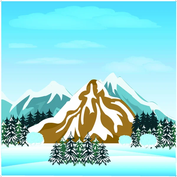 Ilustrasi Pegunungan Dan Kayu Musim Dingin - Stok Vektor