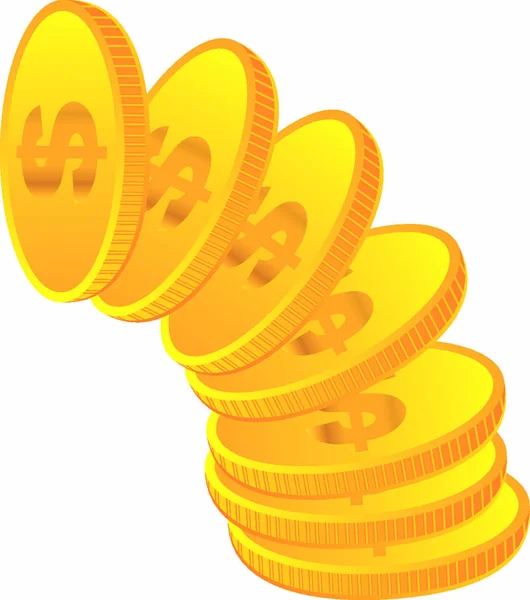 Yellow Coins Isolated White Background Vector — Stock Vector