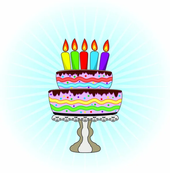 Vector Birthday Cake Stand Burning Candles — Stock Vector