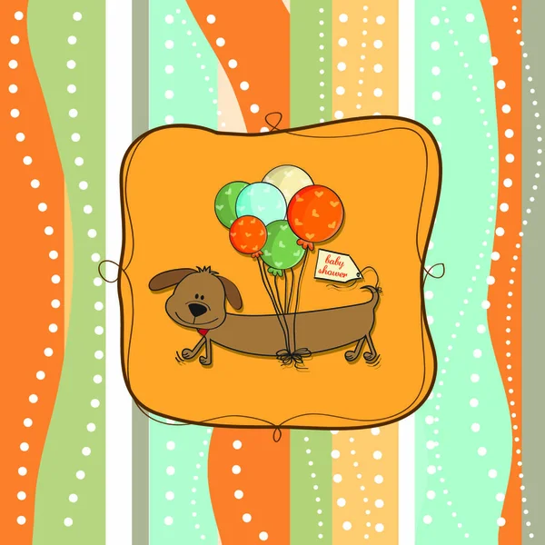 Grußkarte Mit Langem Hund Und Luftballons — Stockvektor