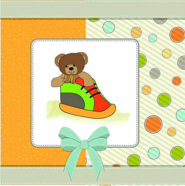 Duschkarte Mit Teddybär Schuh Versteckt — Stockvektor