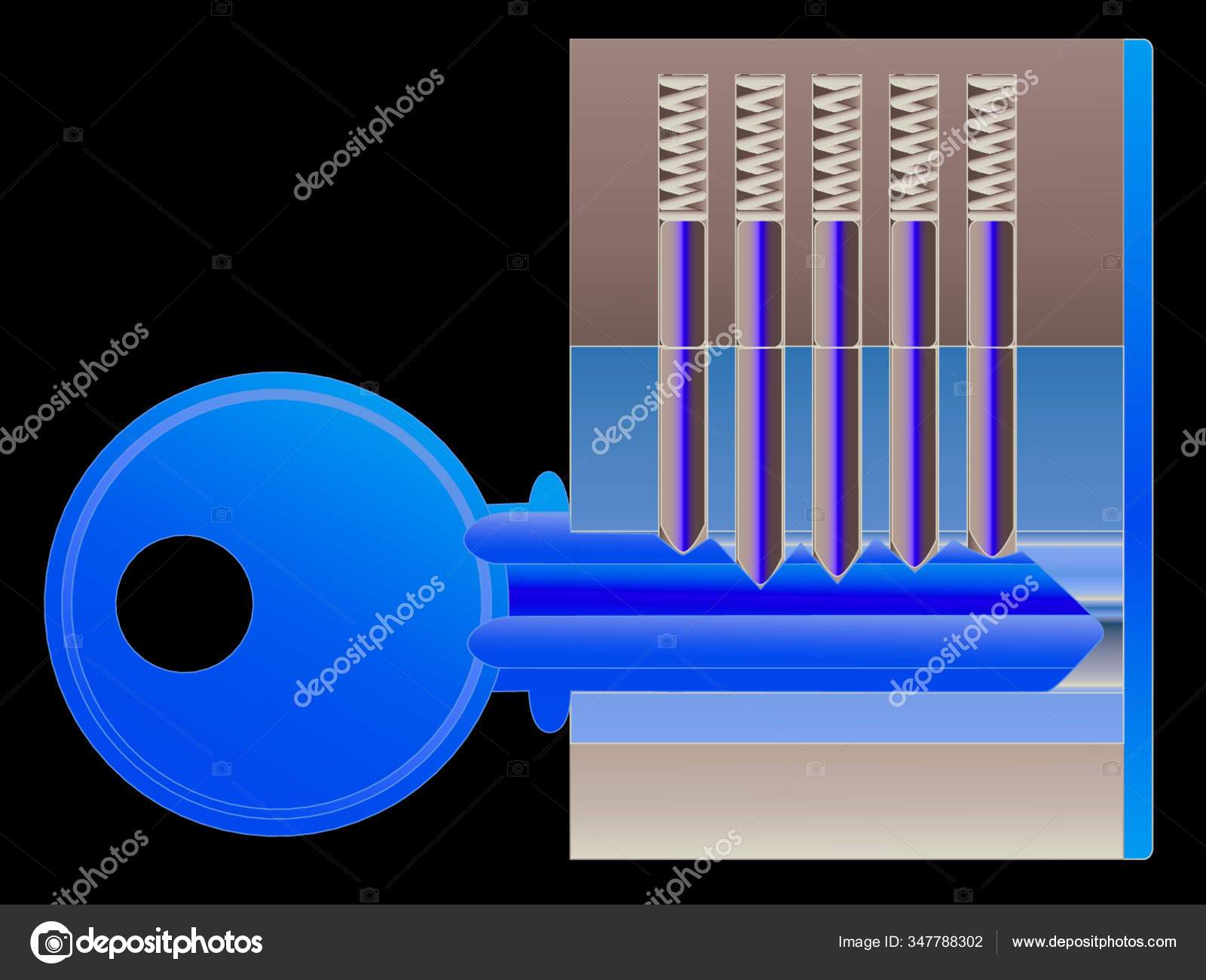 Cutaway Drawing Lock Key Tumbler Mechanism Isolated White Background