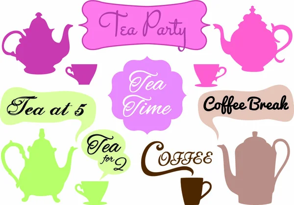 Tee Und Cofee Mit Wortkunst Rahmen Vektor Set — Stockvektor
