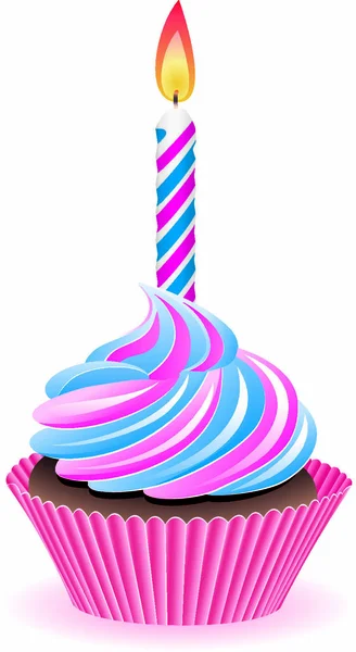 矢量蓝色和粉色纸杯蛋糕与燃烧的蜡烛 — 图库矢量图片