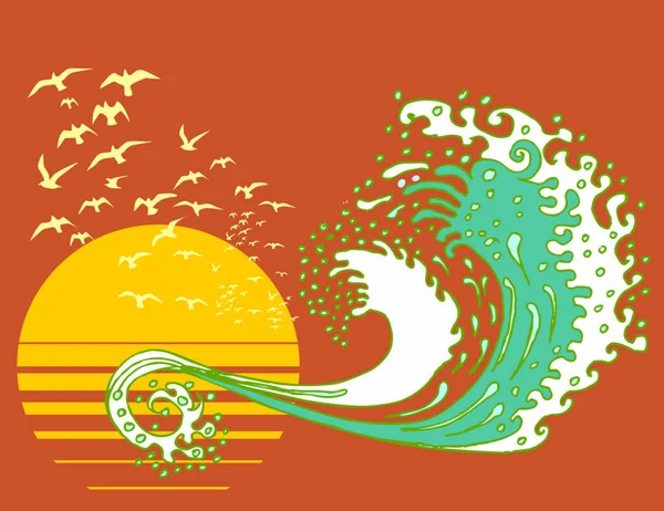 Sol Olas Agua Vector Arte — Vector de stock