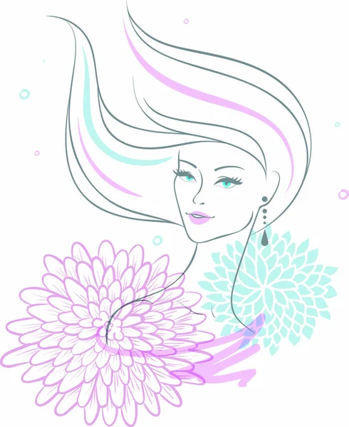 Εικονογράφηση Διάνυσμα Της Όμορφης Γυναίκας Λουλούδι — Διανυσματικό Αρχείο