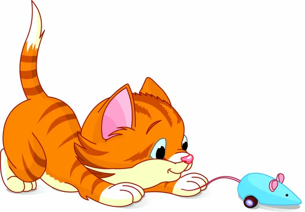 おもちゃのマウスで遊ぶ子猫のイメージ — ストックベクタ