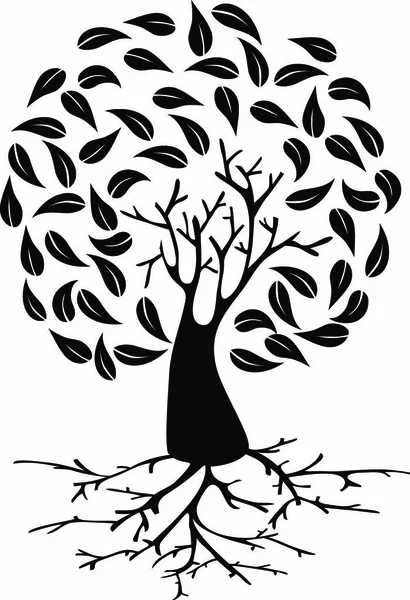 Дерево Длинными Корнями Круговым Силуэтом Листвы Векторный Файл Сложен Удобства — стоковый вектор