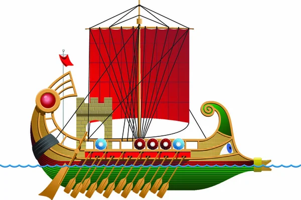 Illustrazione Vettoriale Una Nave Antica Solo Gradienti Semplici Nessuna Maglia — Vettoriale Stock