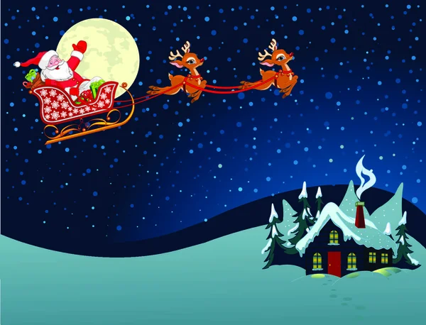 Dibujos Animados Ilustración Santa Claus Trineo — Vector de stock