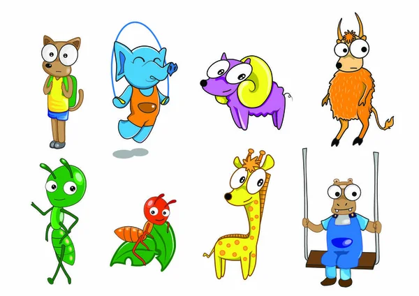 Conjunto Dibujos Animados Animales Pintados Por Ilustrador — Vector de stock