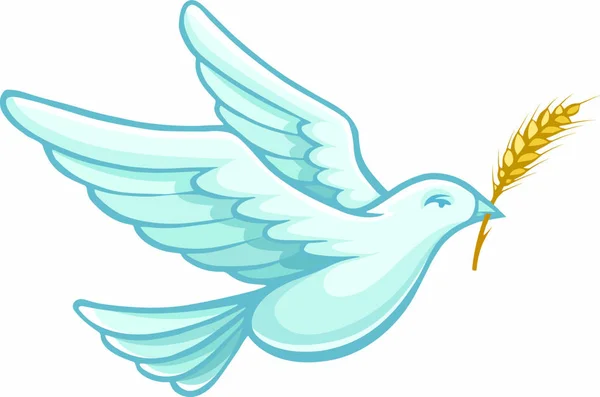Barış Sembolü Olarak Gagasında Buğday Kulağı Olan Uçan Güvercin Kuşu — Stok Vektör