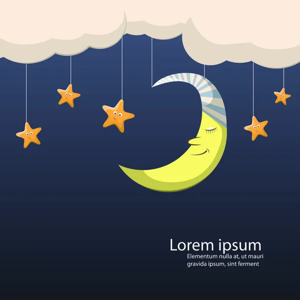 Escena Nocturna Vectorial Con Luna Estrellas — Vector de stock